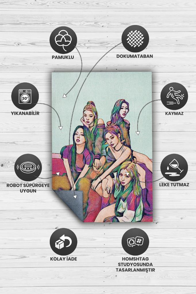 ITZY Çok Renkli Dokuma Halı Figürlü Genç Odası Halısı Müzik Temalı Halı Modern Tasarım Halı