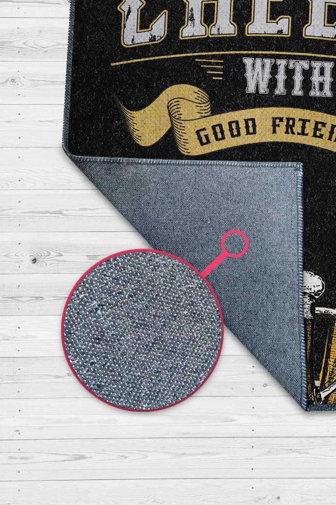 Bira Temalı Orijinal Tasarımlı Party Ve Mutfak Halısı Siyah Dekoratif Dijital Baskı Halı