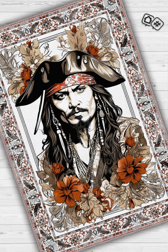 Jack Sparrow Çok Renkli Film Sever Halısı Karayip Korsanları Film Halısı Hediyelik Halı