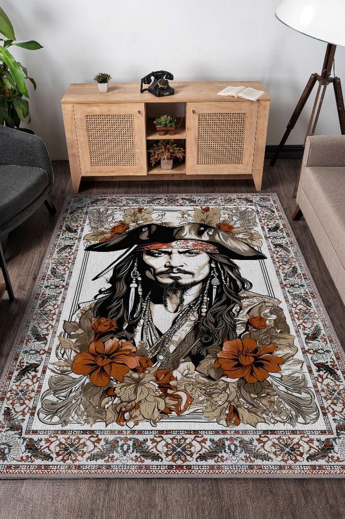 Jack Sparrow Çok Renkli Film Sever Halısı Karayip Korsanları Film Halısı Hediyelik Halı