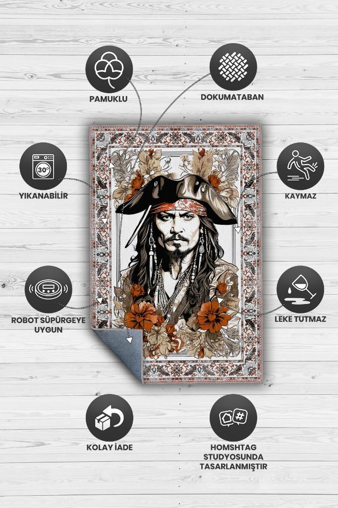Jack Sparrow Çok Renkli Film Sever Halısı Karayip Korsanları Film Halısı Hediyelik Halı