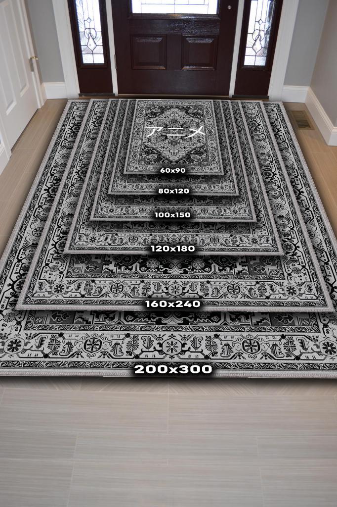 Japonca Anime, Anime Temalı Gri Renk Geleneksel Desenli Anime Halısı Dekoratif Anime Halı