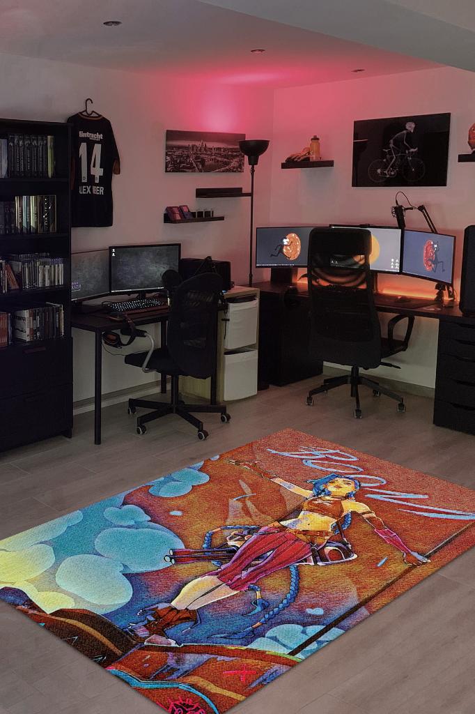 Jinx Çok Renkli Oyuncu Halısı Zemini Çok Renkli Gamer Temalı League Of Legends Sever Halısı