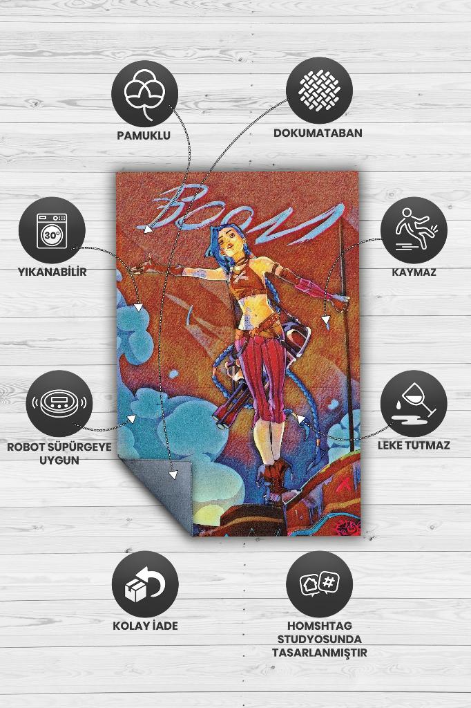 Jinx Çok Renkli Oyuncu Halısı Zemini Çok Renkli Gamer Temalı League Of Legends Sever Halısı