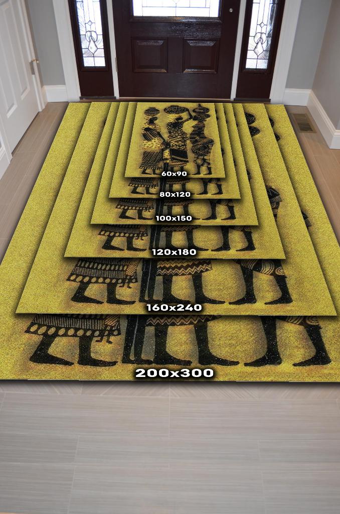 Kahve Gözlüler Minimal Salon Halısı Etnik Desenli Halı Sarı Renkli Oturma Odası Halısı