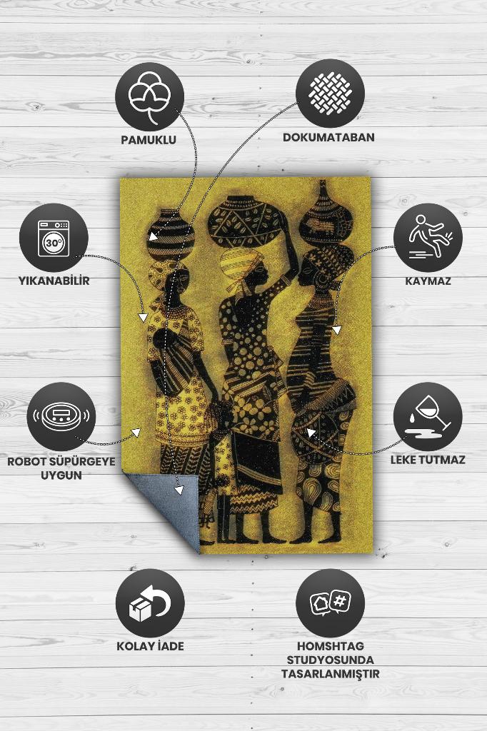 Kahve Gözlüler Minimal Salon Halısı Etnik Desenli Halı Sarı Renkli Oturma Odası Halısı