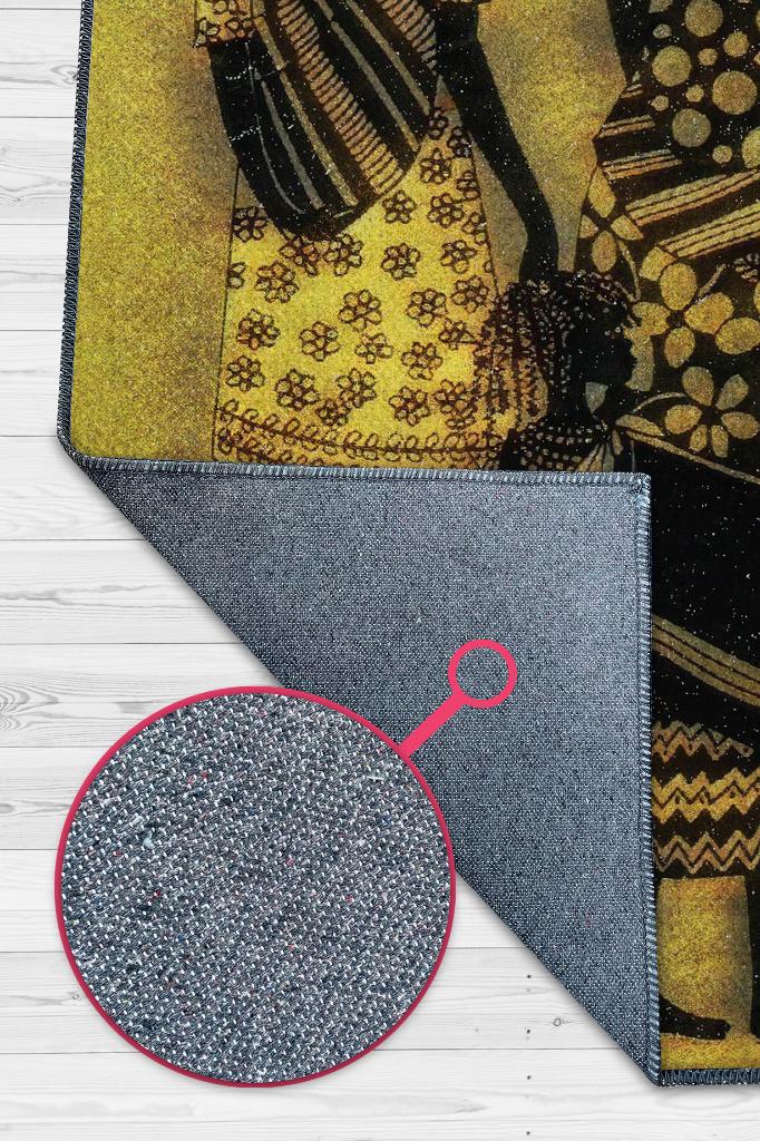 Kahve Gözlüler Minimal Salon Halısı Etnik Desenli Halı Sarı Renkli Oturma Odası Halısı