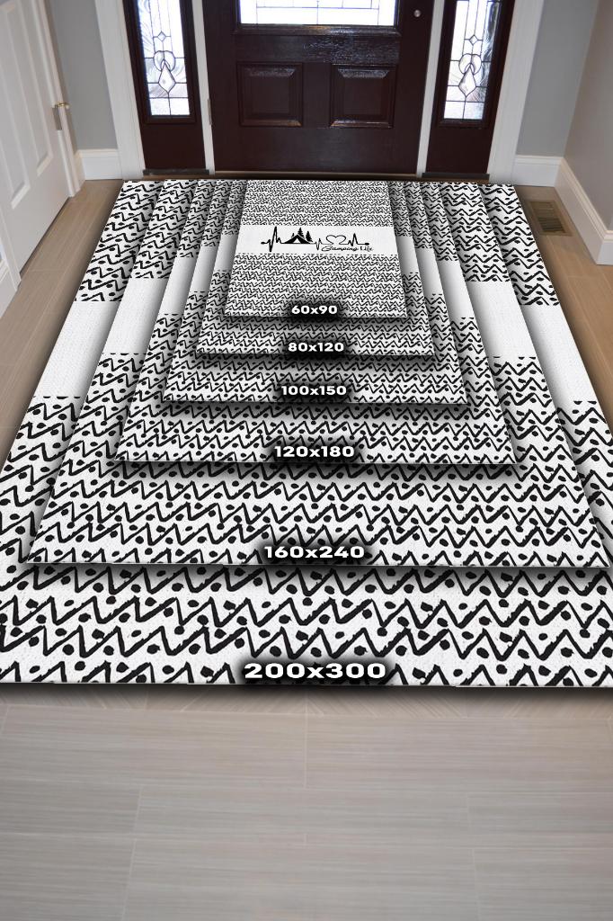 Kamp Hayatı, Karavan Halısı, İskandinav Desenli Kampçı Halısı, Çadır Halısı, Kampçı Halısı, Seyahat Temalı Halı, Pamuklu Dokuma Tabanlı Yıkanabilir Dekoratif Halı