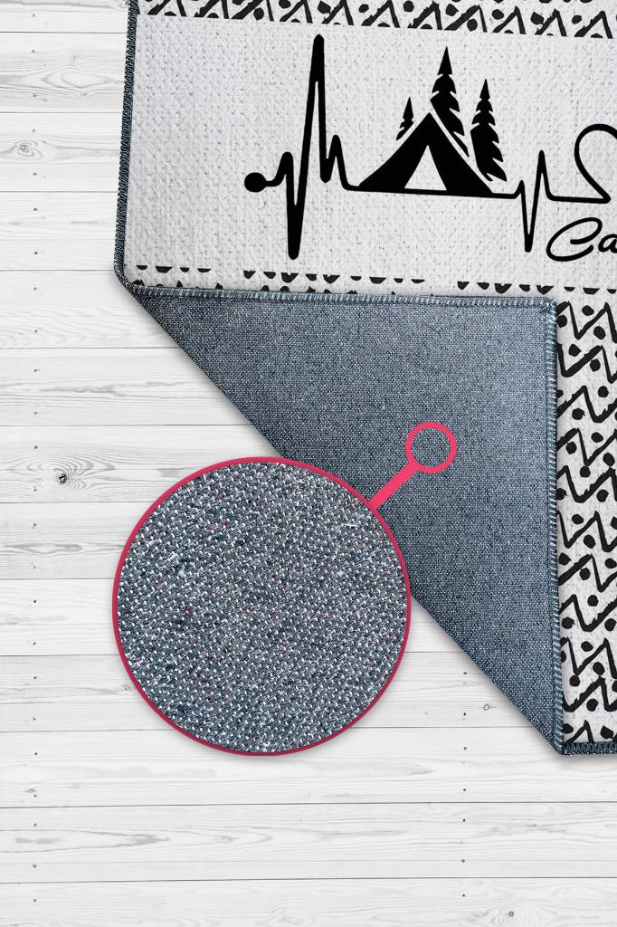 Kamp Hayatı, Karavan Halısı, İskandinav Desenli Kampçı Halısı, Çadır Halısı, Kampçı Halısı, Seyahat Temalı Halı, Pamuklu Dokuma Tabanlı Yıkanabilir Dekoratif Halı