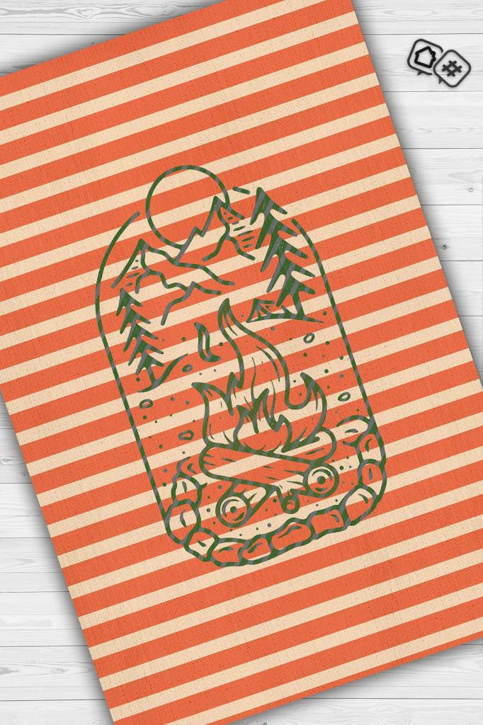 Kampçı, Karavan Halısı, Çizgili Minimalist Halı, Çadır Halısı, Kampçı Halısı, Seyahat Temalı Halı, Pamuklu Dokuma Tabanlı Yıkanabilir Dekoratif Halı