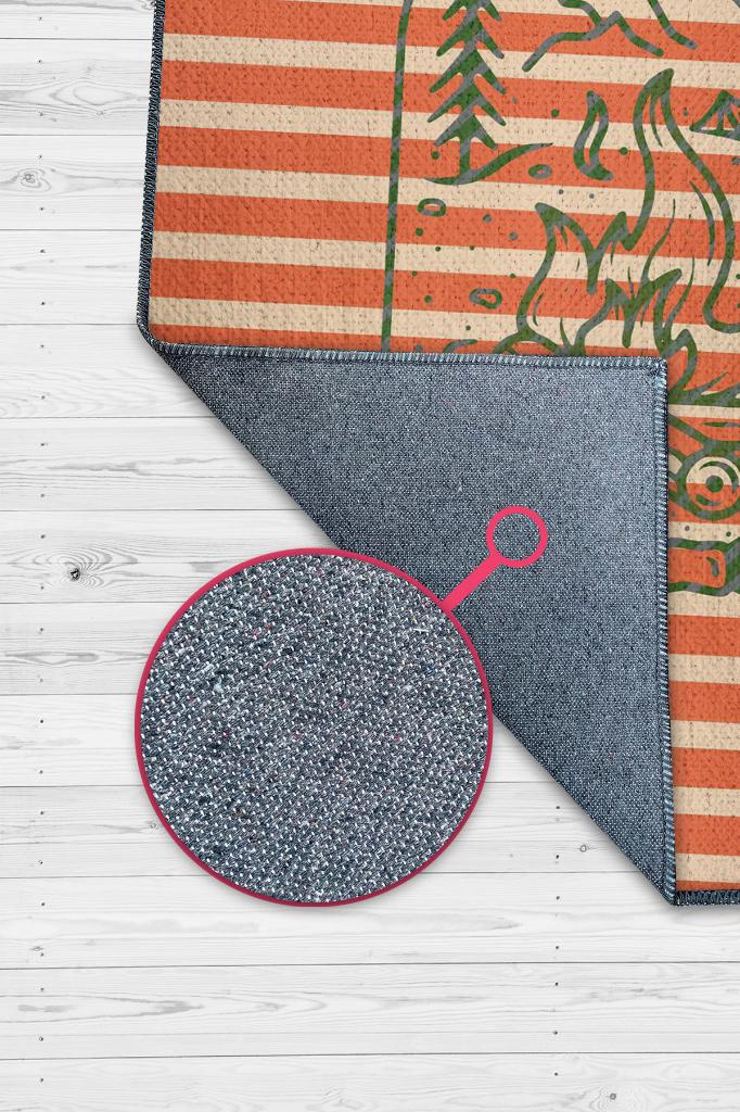 Kampçı, Karavan Halısı, Çizgili Minimalist Halı, Çadır Halısı, Kampçı Halısı, Seyahat Temalı Halı, Pamuklu Dokuma Tabanlı Yıkanabilir Dekoratif Halı