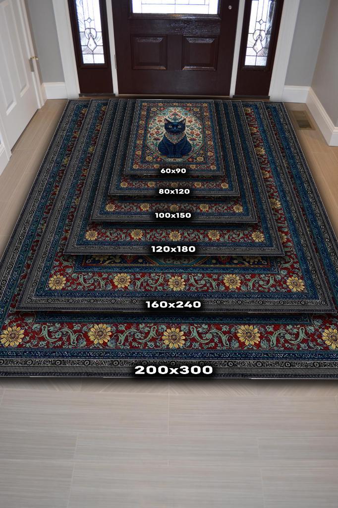 Kara Kedi Figürlü Korku Temalı Salon Halı Koyu Renkli Halı Gotik Korku Sanatı Konsept Halı