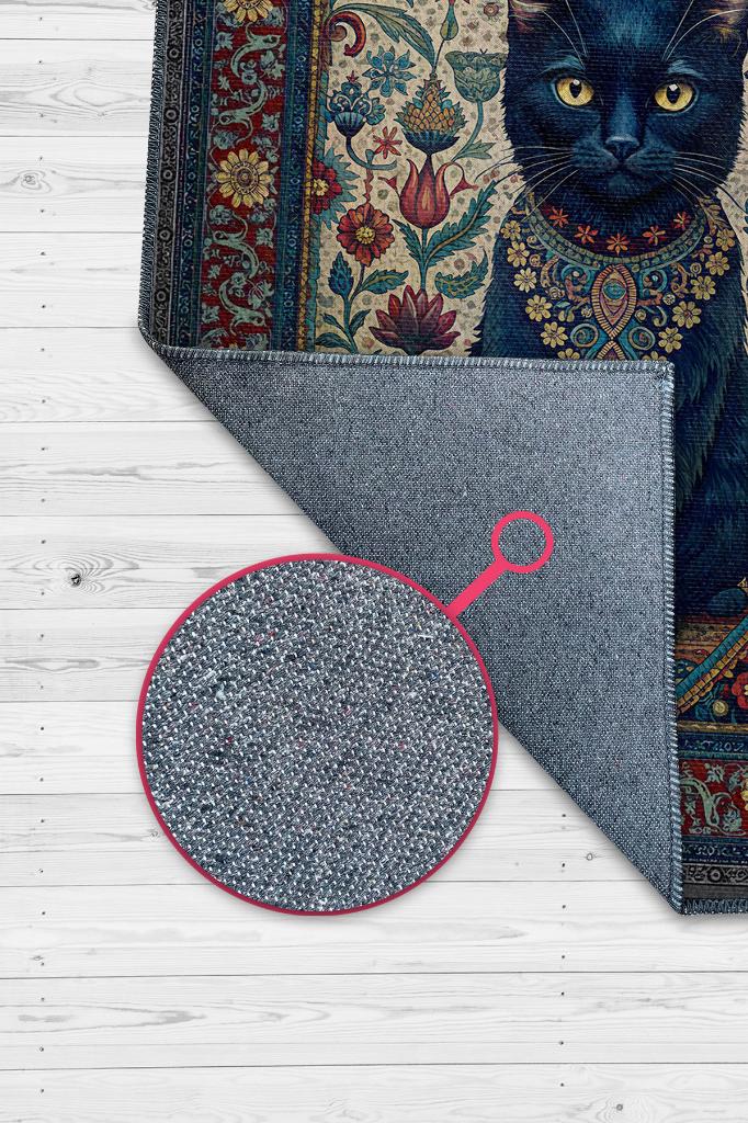 Kara Kedi Figürlü Korku Temalı Salon Halı Koyu Renkli Halı Gotik Korku Sanatı Konsept Halı