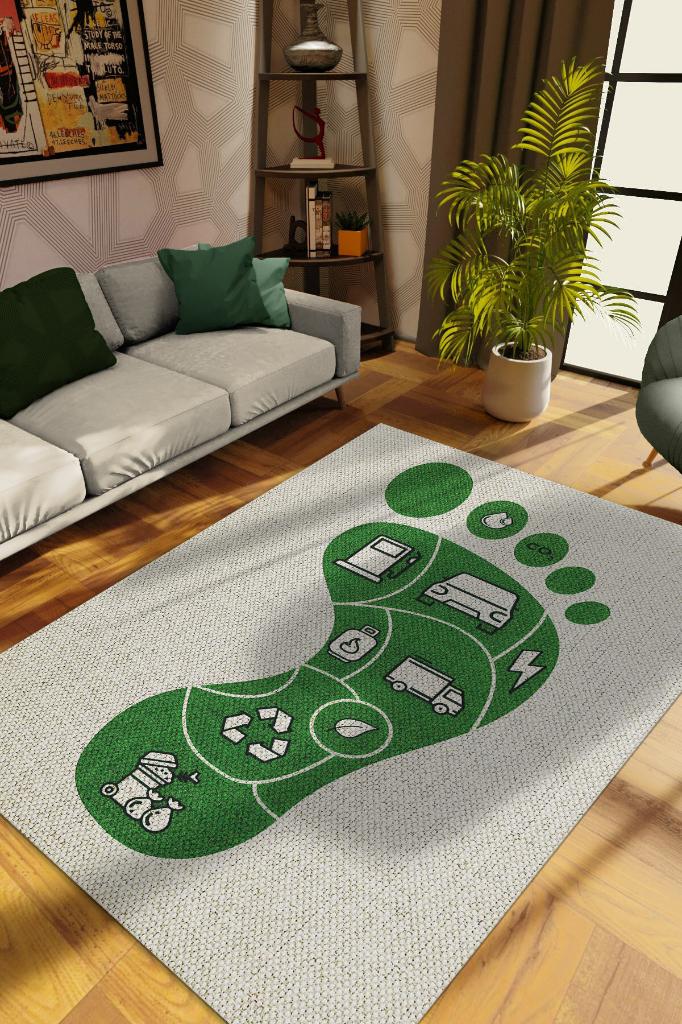 Karbon Ayak İzi Bej Renkli Halı Doğa Severler İçin Hediyelik Yeşil Renk Halı Yazlık Halı