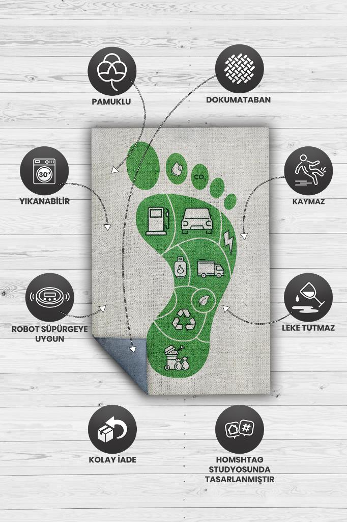 Karbon Ayak İzi Bej Renkli Halı Doğa Severler İçin Hediyelik Yeşil Renk Halı Yazlık Halı