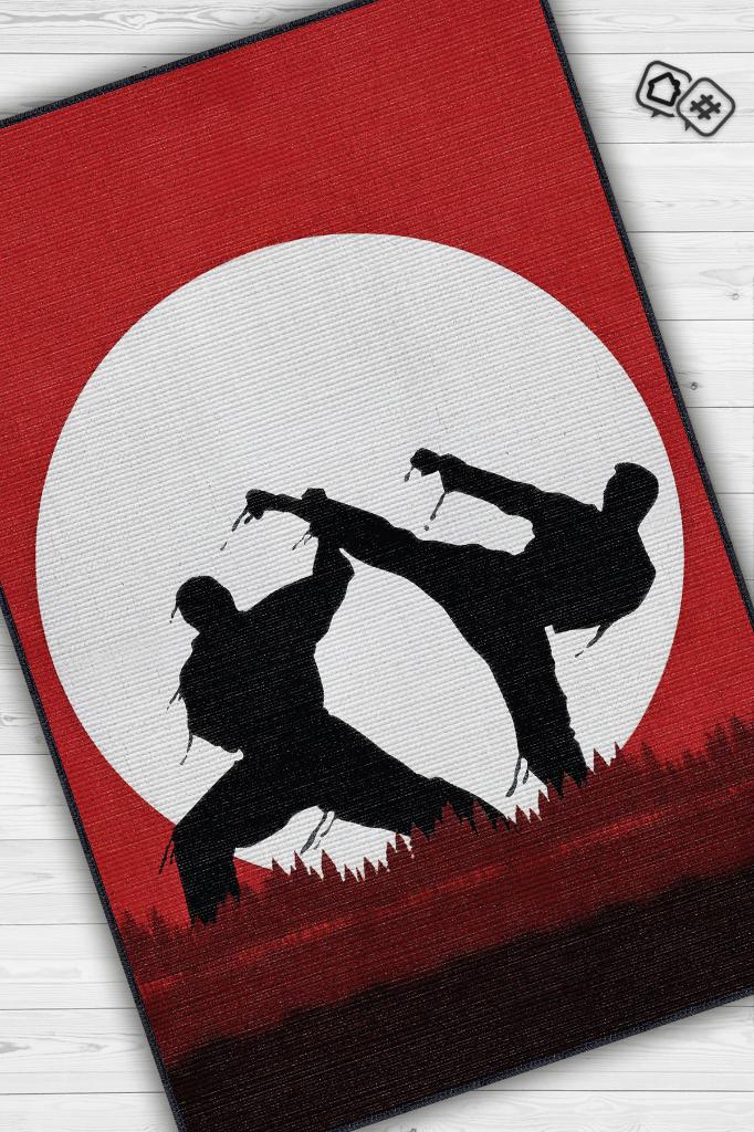Karete Desenli Halı Kırmızı Siyah Renkli Halı Uzakdoğu Spor Hediyelik Halı Spor Sever Halı