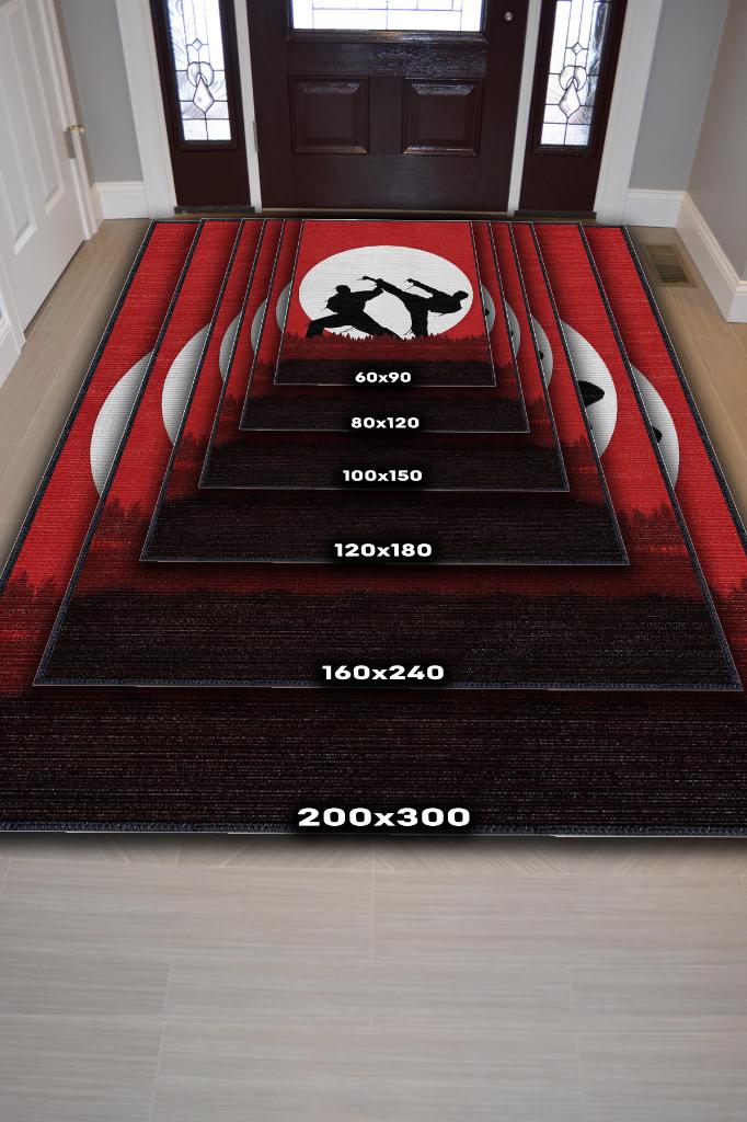 Karete Desenli Halı Kırmızı Siyah Renkli Halı Uzakdoğu Spor Hediyelik Halı Spor Sever Halı