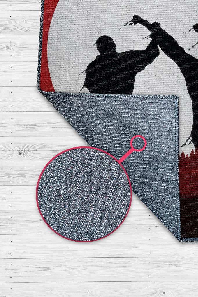 Karete Desenli Halı Kırmızı Siyah Renkli Halı Uzakdoğu Spor Hediyelik Halı Spor Sever Halı