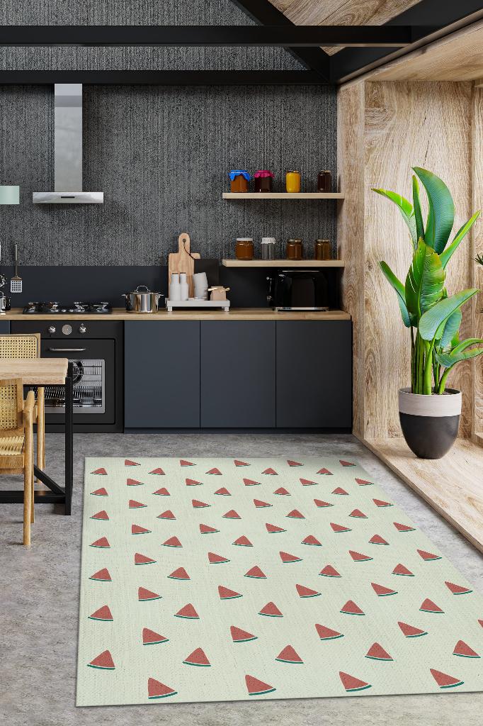 Karpuz Desenli Yeşil Halı Minimal Salon Halısı Renkli Mutfak Halısı Tarz Oturma Odası Halı