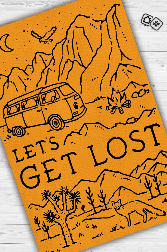 Kaybolalım, Karavan Halısı, Seyahat Temalı Sarı Halı, Çadır Halısı, Kampçı Halısı, Seyahat Temalı Halı, Pamuklu Dokuma Tabanlı Yıkanabilir Dekoratif Halı