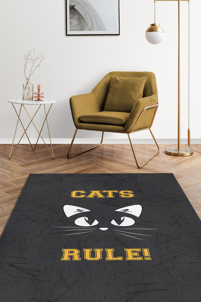 Kediler Hükmeder Nude Renkli Kedi Figürlü Halı Özel Tasarım Kedi Sever Genç Odası Halısı