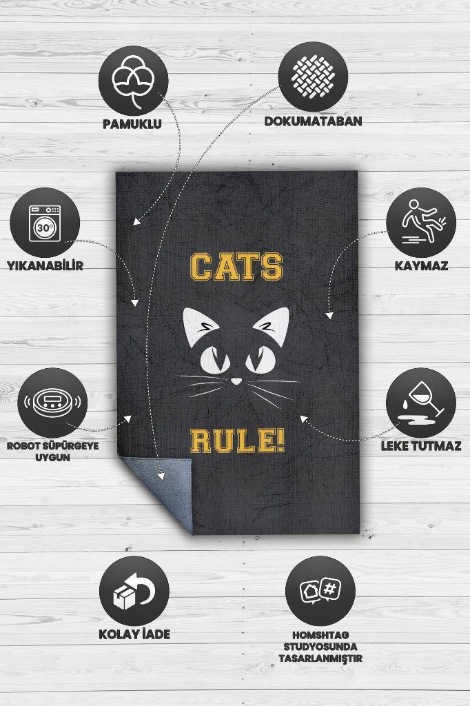 Kediler Hükmeder Nude Renkli Kedi Figürlü Halı Özel Tasarım Kedi Sever Genç Odası Halısı