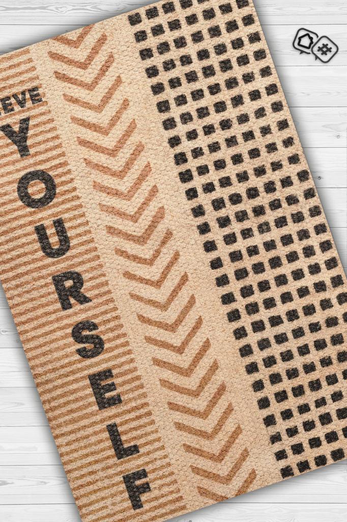 Kendine İnan Krem Bej Renkli Halı Geometrik Oturma Odası Halısı Minimal Salon Halı