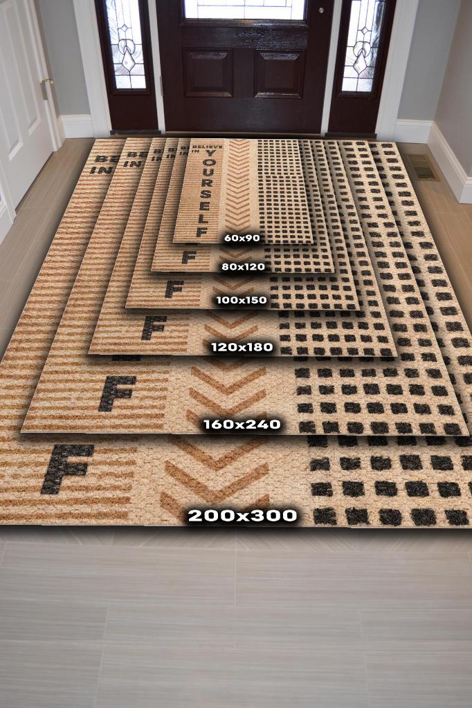 Kendine İnan Krem Bej Renkli Halı Geometrik Oturma Odası Halısı Minimal Salon Halı