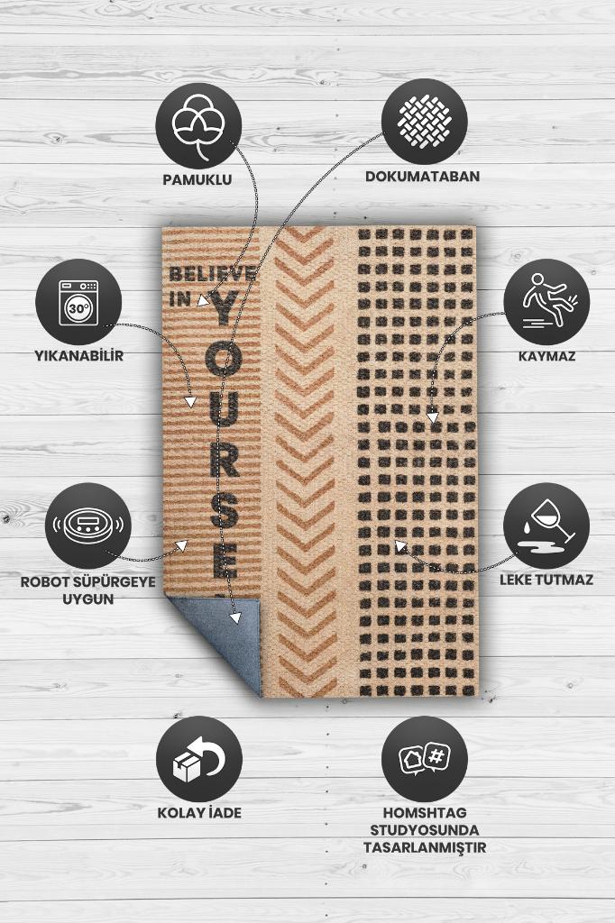 Kendine İnan Krem Bej Renkli Halı Geometrik Oturma Odası Halısı Minimal Salon Halı