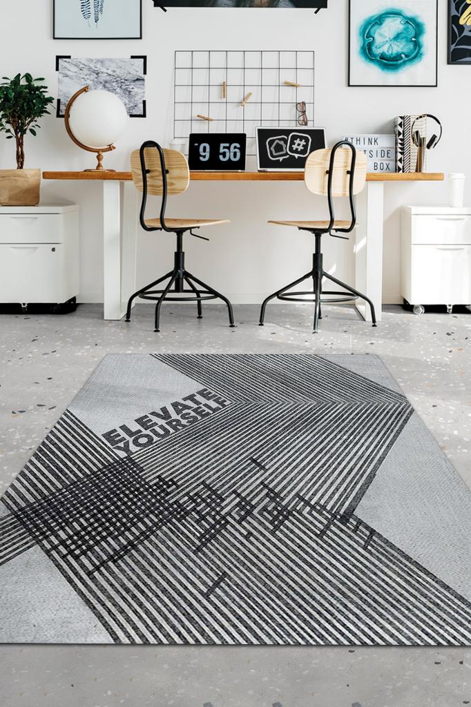 Kendini Yükselt Gri Siyah Halı Modern Özel Tasarım Çizgili Ofis Halısı Dijital Geometrik Home Office Halı