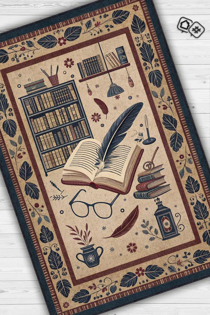 Kitap Sever Halısı Kahverengi Kitap Sever Halısı Okuma Sever Çalışma Odası Halısı