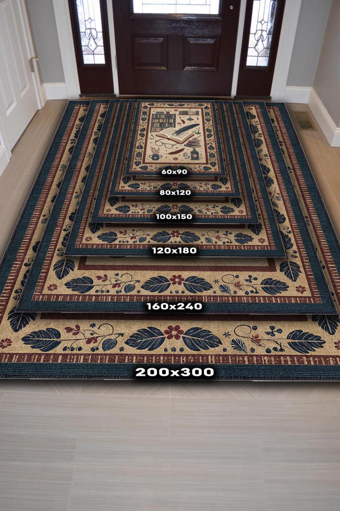 Kitap Sever Halısı Kahverengi Kitap Sever Halısı Okuma Sever Çalışma Odası Halısı