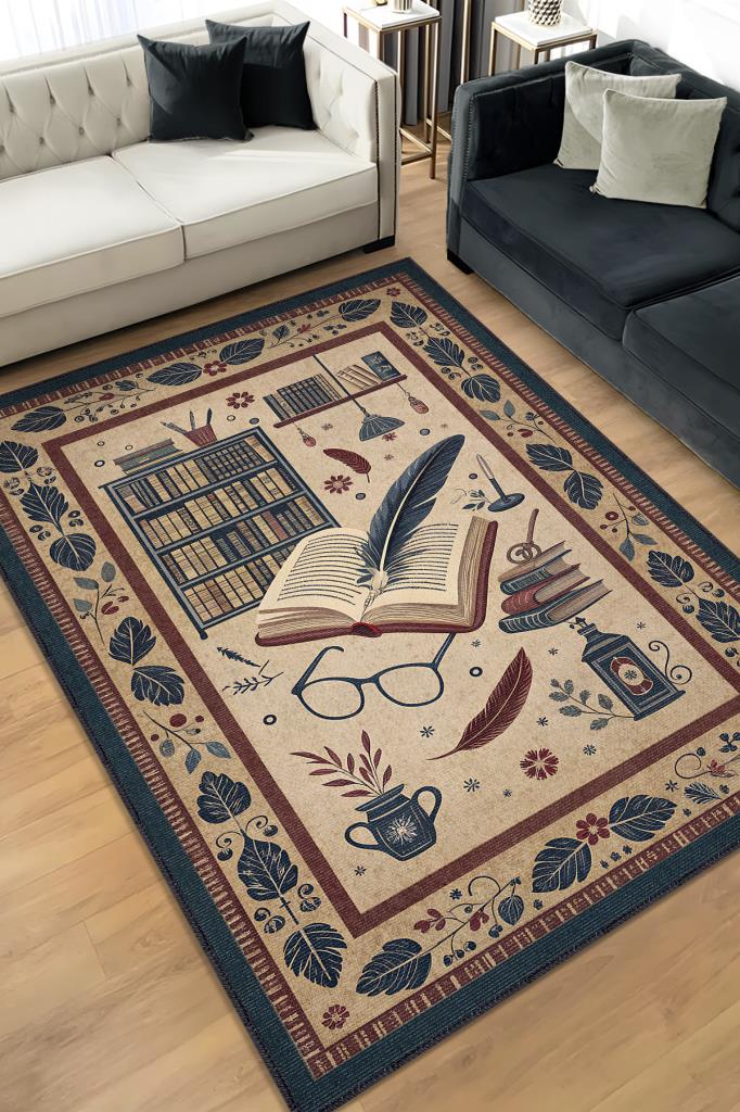 Kitap Sever Halısı Kahverengi Kitap Sever Halısı Okuma Sever Çalışma Odası Halısı
