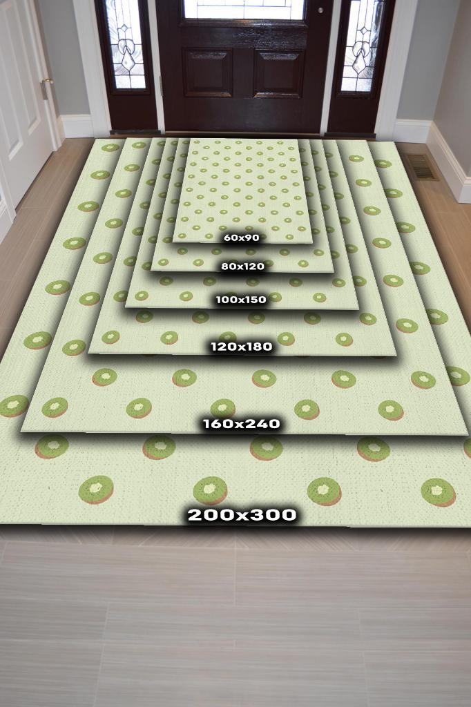 Kivi Desenli Yeşil Halı Minimal Salon Halısı Renkli Mutfak Halısı Tarz Oturma Odası Halı