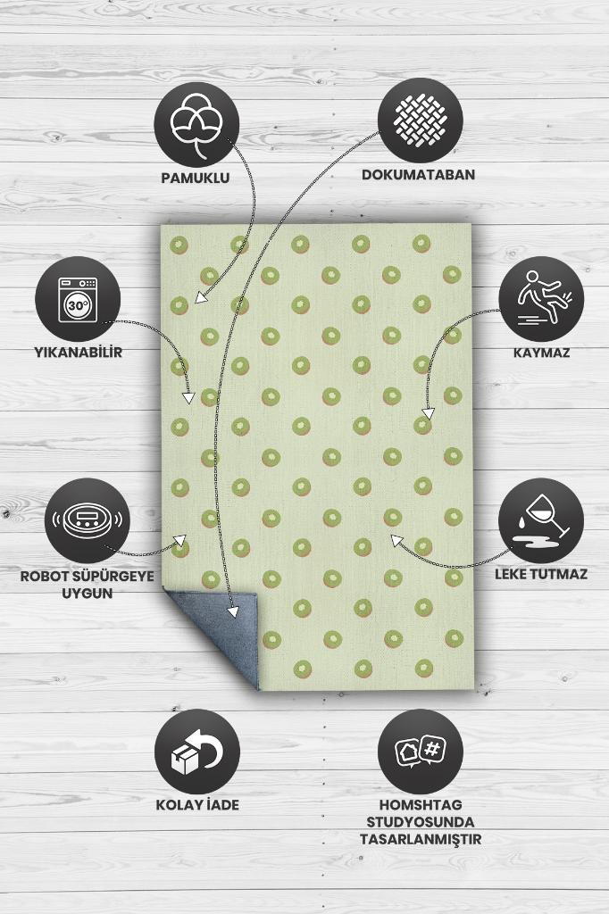 Kivi Desenli Yeşil Halı Minimal Salon Halısı Renkli Mutfak Halısı Tarz Oturma Odası Halı