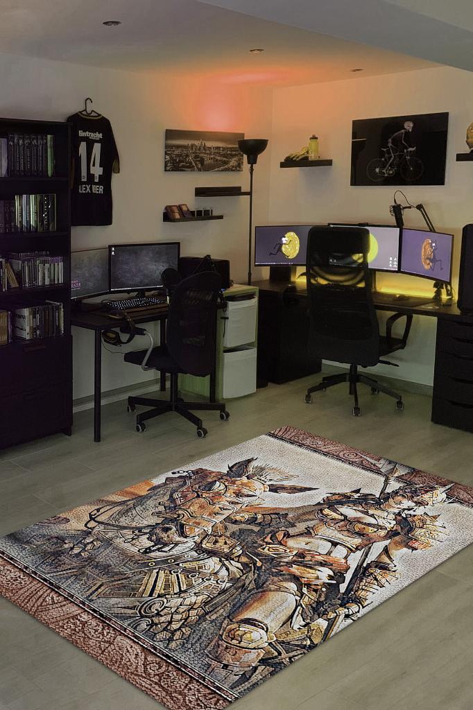 Knight Çok Renkli Oyuncu Halısı Mozaik Desenli Gamer Temalı Halı Knight Sever Hediye Halı