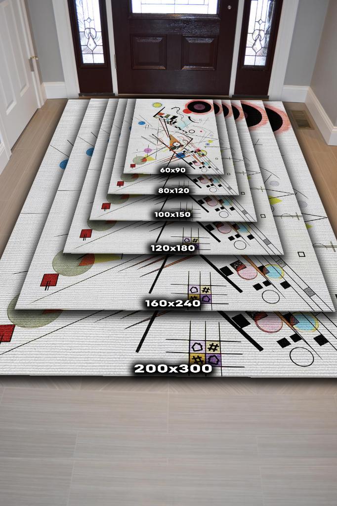 Kompozisyon, Kandinsky Sanat Halısı, Geometrik Oturma Odası Halısı, Modern Oturma Odası Halısı, Sanat Atölyesi Halısı, Sanatseverler İçin, Pamuklu Dokuma Tabanlı Yıkanabilir Salon Halısı