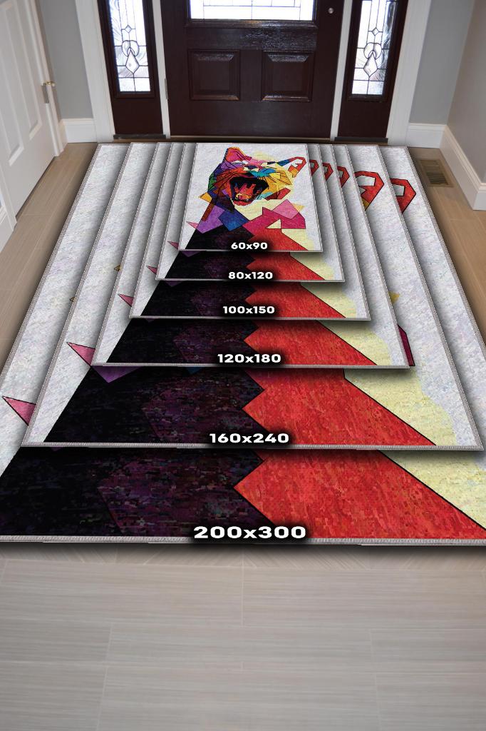 Kübist Kedi,Renkli Prizma Desenli Salon Halısı,Pamuklu Dokuma Tabanlı Yıkanabilir Modern Kedi Sever Halısı