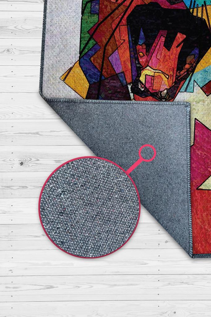 Kübist Kedi,Renkli Prizma Desenli Salon Halısı,Pamuklu Dokuma Tabanlı Yıkanabilir Modern Kedi Sever Halısı