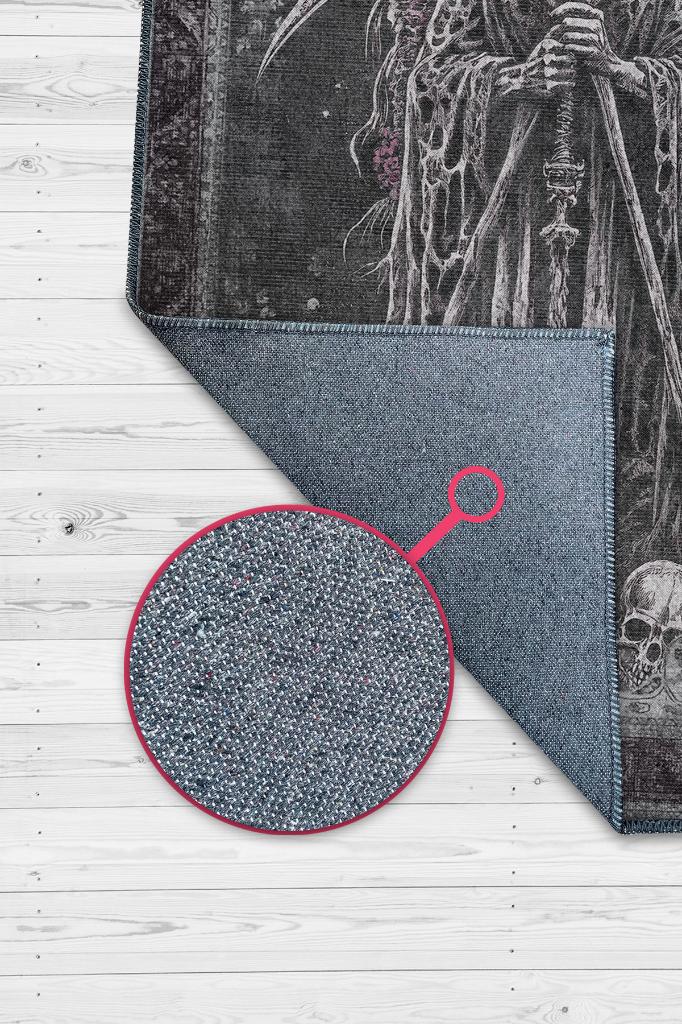 KuruKafa Figürlü Korku Temalı Salon Halı Siyah Gri Renk Halı Gotik Korku Sanatı Konsept Halı