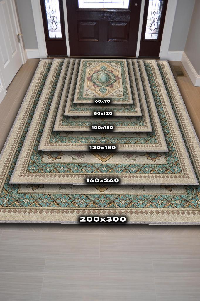 Labradorit Taşı Halısı Yeşil Renkli Enerji Taşı Figürlü Halı Spiritüel Temalı Modern Halı