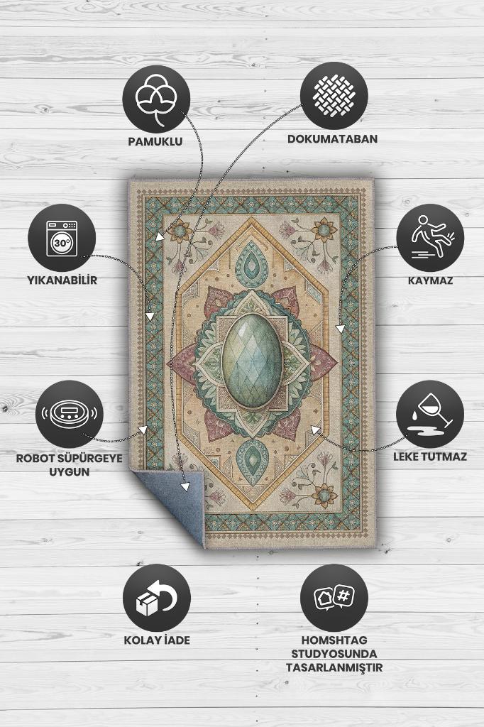 Labradorit Taşı Halısı Yeşil Renkli Enerji Taşı Figürlü Halı Spiritüel Temalı Modern Halı