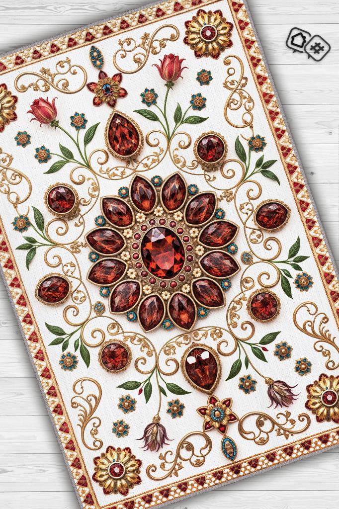 Lal Taşı Halısı Kırmızı Renkli Enerji Taşı Figürlü Halı Spiritüel Temalı Modern Halı