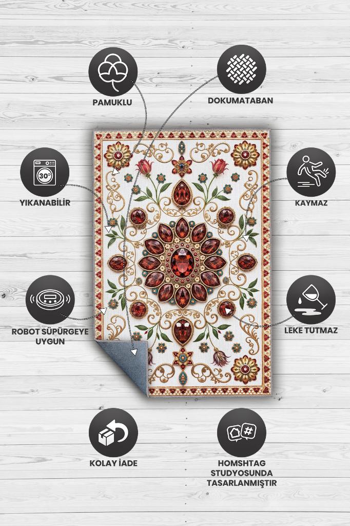 Lal Taşı Halısı Kırmızı Renkli Enerji Taşı Figürlü Halı Spiritüel Temalı Modern Halı