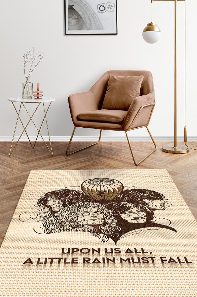 Led Zeppelin Stones Bej Renkli Halı Minimal Müzik Temalı Halı Müzisyene Hediyelik Halı