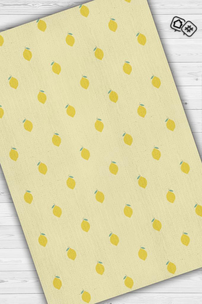Limon Desenli Sarı Halı Minimal Salon Halısı Renkli Mutfak Halısı Tarz Oturma Odası Halı