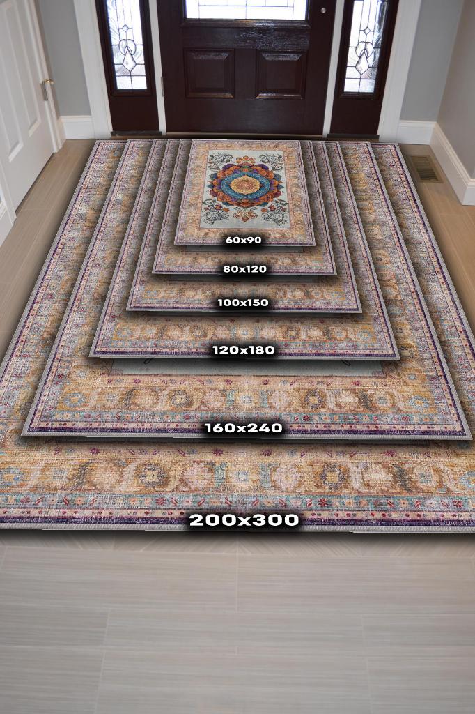 Mandala Halısı,Meditasyon Temalı Renkli Halı,Madala Desenli Çiçekli Vintage Halı,Yoga Halısı,Sipiritüel Halı