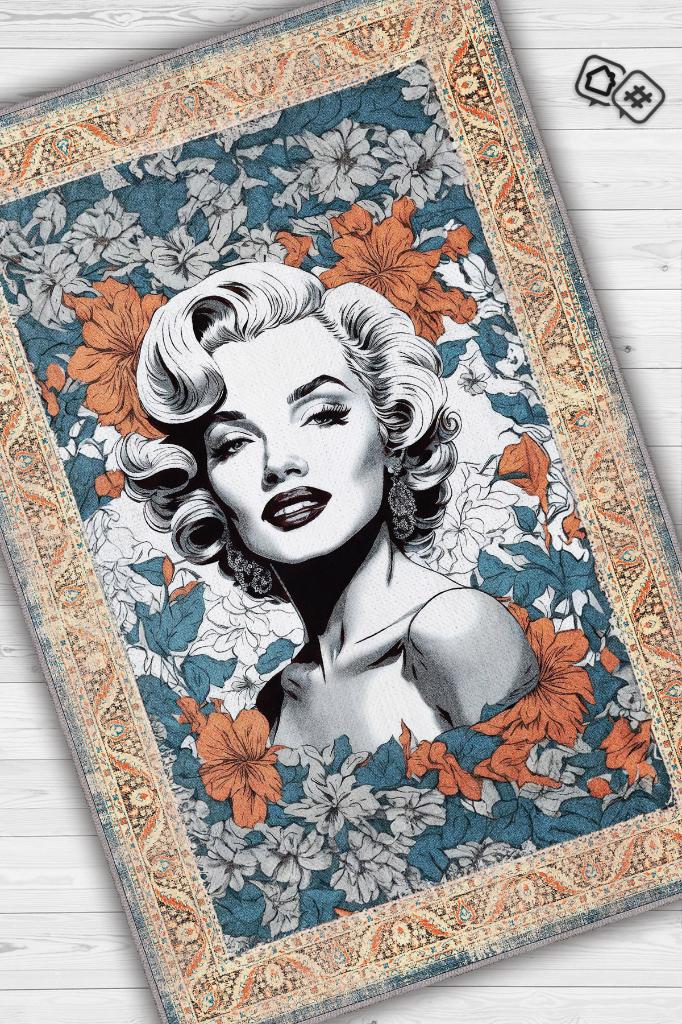 Marilyn Monroe,Modern Çiçek Desenli Art Deco Vintage Halı,Çok Renkli Maksimalist Halı