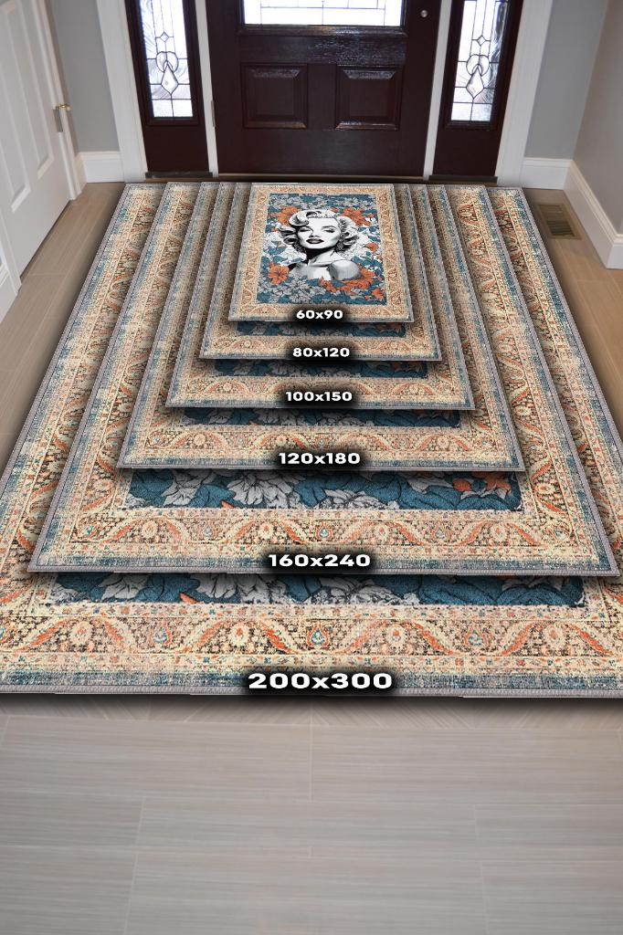 Marilyn Monroe,Modern Çiçek Desenli Art Deco Vintage Halı,Çok Renkli Maksimalist Halı