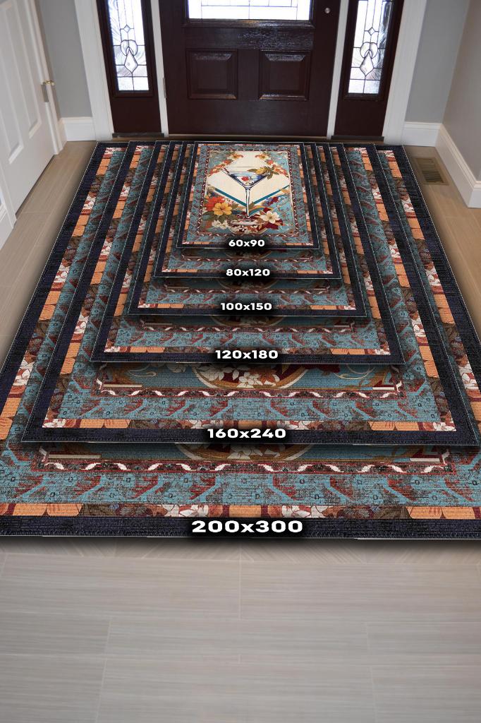 Martini Temalı Geleneksel Desenli Orijinal Tasarımlı Party Ve Mutfak Halı Renkli Baskı Halı